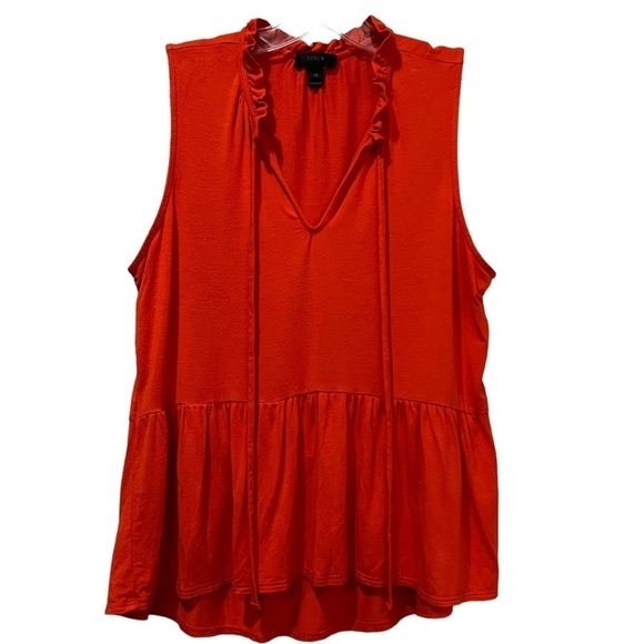 J. Crew XS Red Ruffle Collar Secretary Tie Blouse Spring Summer Tank Top Y - Picture 1 of 4
